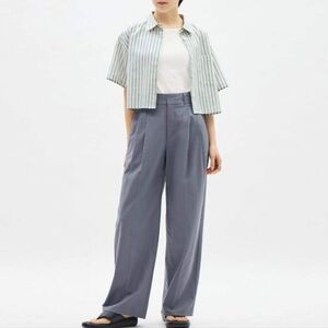 GU Gray Linen Blend Tucked Wide Leg Pants and Cream Sweater Tank Bundle Size XL